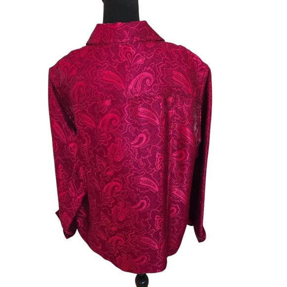 Coldwater Creek Women's Brocade Paisley Button Front Dressy Jacket Red Size 1X - Picture 2 of 11